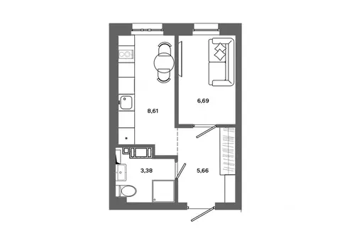 1-к кв. Ханты-Мансийский АО, Сургут ул. Ивана Захарова, 16 (24.34 м)