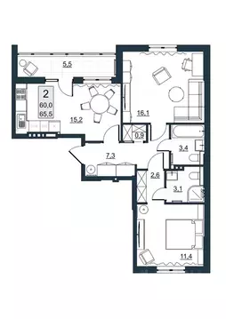 2-к кв. Саратовская область, Саратов ул. Имени Евгения Долгина, 6 ...