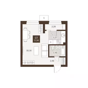 Студия Пензенская область, Пенза Династия жилой комплекс (31.98 м)