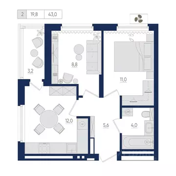 2-к кв. Башкортостан, Уфа ул. Евгения Столярова, 13 (43.0 м)
