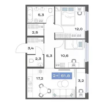 2-к кв. Свердловская область, Екатеринбург ул. Академика Парина, 11с1 ...