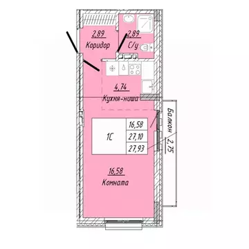 1-к кв. Омская область, Омск ул. 2-я Дачная (27.93 м)