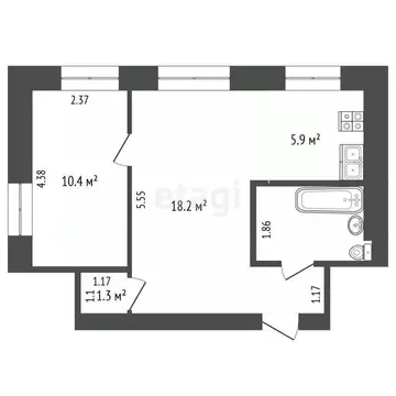 2-к кв. Татарстан, Альметьевск ул. Гагарина, 15 (41.0 м)