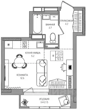 Студия Пермский край, д. Кондратово ул. Водопроводная, 5 (27.4 м)