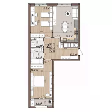 2-к кв. Рязанская область, Рязань Еврокласс жилой комплекс (72.8 м)