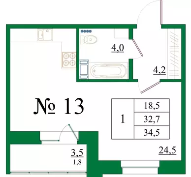 Студия Ленинградская область, Гатчина Красносельское ш., 4А (34.5 м)