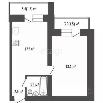1-к кв. Вологодская область, Вологда ул. Гагарина, 80Ак1 (45.3 м)