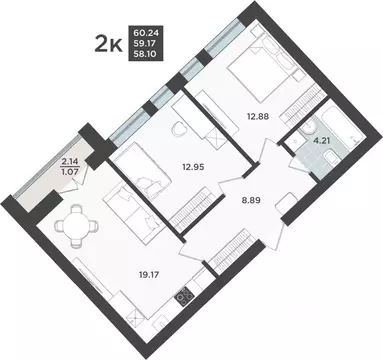2-к кв. Калининградская область, Калининград Невский Парк жилой ...
