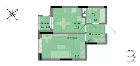 1-к кв. Удмуртия, Ижевск Краски Леса жилой комплекс (35.9 м)