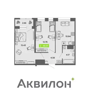 2-к кв. Архангельская область, Архангельск Привокзальный мкр,  (48.91 ...