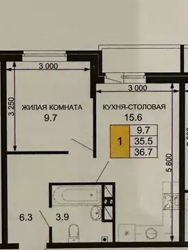 6-к кв. Краснодарский край, Краснодар ул. Летчика Позднякова, 41 (39.0 ...