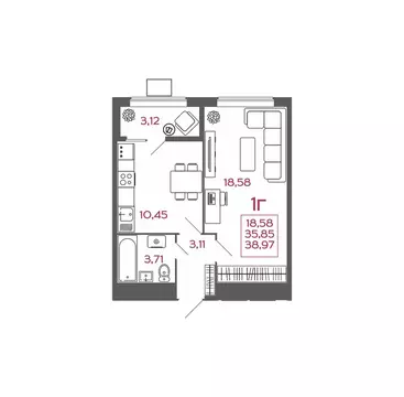 1-к кв. Пензенская область, Пенза ул. Баталина, 31 (38.97 м)