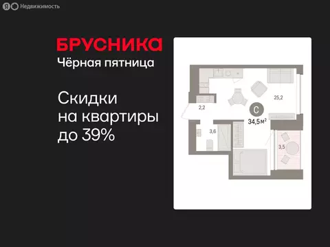Квартира-студия: Тюмень, Урайская улица (34.45 м)