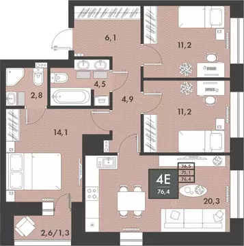 3-к кв. Забайкальский край, Чита ул. Генерала Белика, 3 (76.7 м)