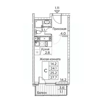 1-к кв. Приморский край, Владивосток ул. Расула Гамзатова, 7к3 (27.7 ...