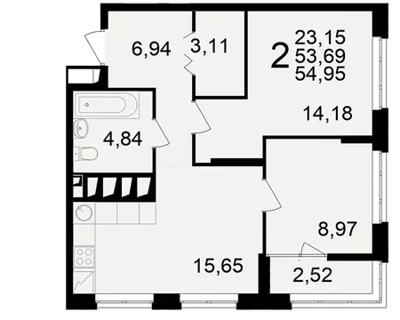 2-к кв. Рязанская область, Рязань ул. Чкалова (53.69 м)