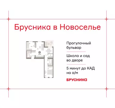 2-комнатная квартира: городской посёлок Новоселье, ЖК Брусника (77.85 ...