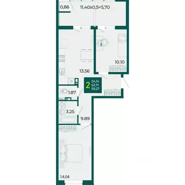 2-к кв. Краснодарский край, Краснодар Образцово мкр,  (59.27 м)
