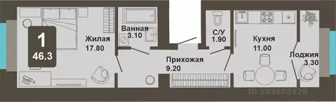1-к кв. Чувашия, Чебоксары ул. И.П. Прокопьева (46.3 м)