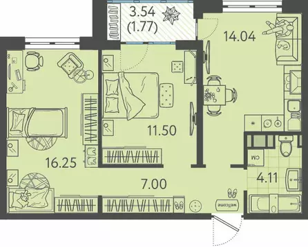 2-комнатная квартира: Краснодар, улица имени Б.С. Кудухова, 1к1 (54.5 ...