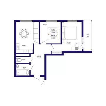 2-к кв. Башкортостан, Уфа Затон-Восточный жилрайон, Паруса жилой ...