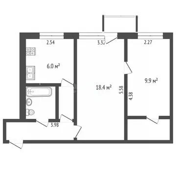 2-к кв. Вологодская область, Вологда Ленинградская ул., 44 (44.0 м)