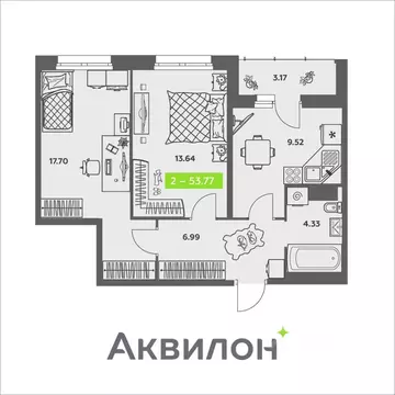 2-к кв. Архангельская область, Архангельск ул. Валявкина, 38 (53.77 м)