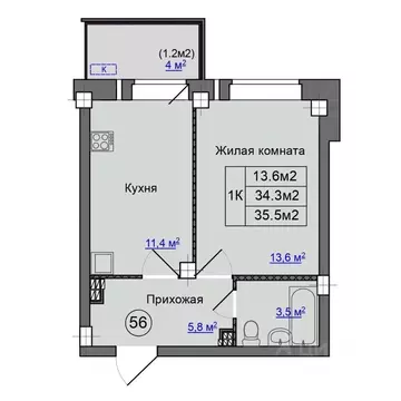 1-к кв. Псковская область, Псковский район, Завеличенская волость, д. ...