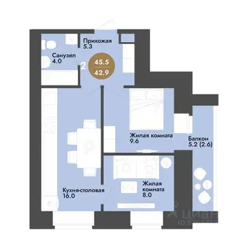 2-к кв. Вологодская область, Вологда ул. Преображенского (45.5 м)