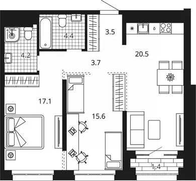 2-к кв. Пензенская область, Пенза Центральный квартал Скала Сити жилой ...