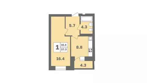 1-к кв. Башкортостан, Уфа Дагестанская ул., лит12 (37.5 м)