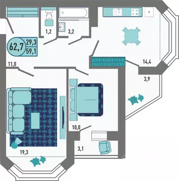 2-к кв. Липецкая область, Липецк Минская ул., 4Ак1 (62.7 м)