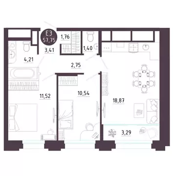 2-к кв. Рязанская область, Рязань Московское ш. (57.75 м)