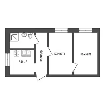 Квартира, 2 комнаты, 42.3 м