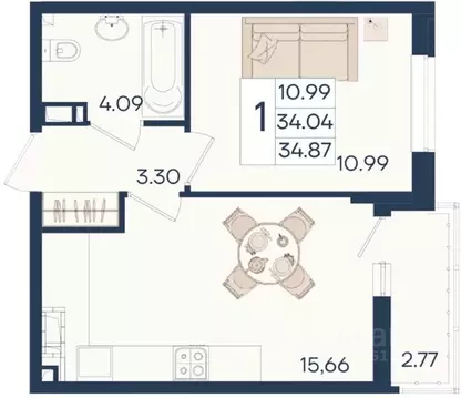 1-к кв. Краснодарский край, Краснодар  (34.87 м)