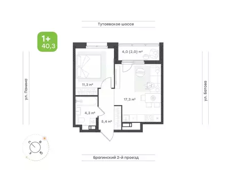 1-к кв. Ярославская область, Ярославль Тутаевское ш., 93Б (40.3 м)