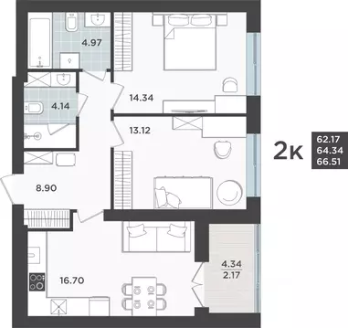 2-к кв. Калининградская область, Калининград Невский Парк жилой ...