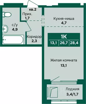 1-к кв. Алтайский край, Барнаул Камчатка жилой комплекс (28.4 м)