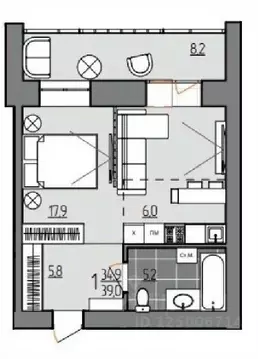 1-к кв. Амурская область, Благовещенск  (39.0 м)