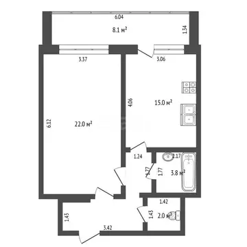 1-комнатная квартира: Тюмень, Мельничная улица, 83к2 (48.4 м)