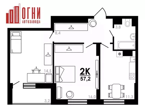 2-к кв. Нижегородская область, Нижний Новгород Коломенская ул., 8к4 ...