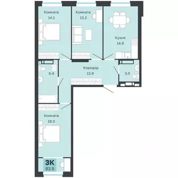 3-к кв. Пермский край, Пермь Парковый просп., 24 (83.5 м)