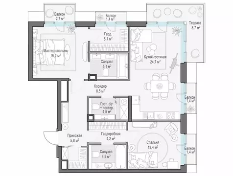 2-комнатная квартира: Москва, Средний Тишинский переулок (96.3 м)