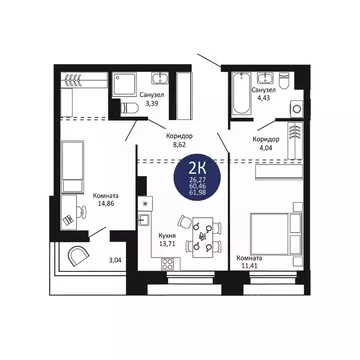 2-к кв. Новосибирская область, Новосибирск 1-й на Рябиновой жилой ...