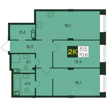 2-к кв. Чувашия, Чебоксары просп. Чебоксарский (70.6 м)