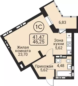 1-к кв. Новосибирская область, Новосибирск Пегас жилой комплекс (41.47 ...