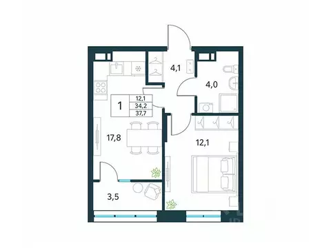 1-к кв. Забайкальский край, Чита Хороший мкр,  (37.7 м)