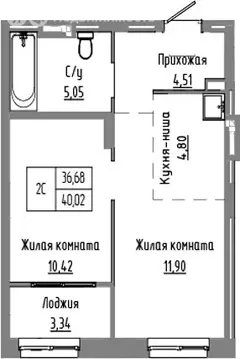 2-комнатная квартира: Краснообск, жилой комплекс Базилик (36.68 м)