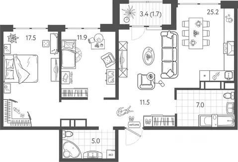 2-к кв. Краснодарский край, Краснодар Колхозная ул., 5/2к4 (78.9 м)