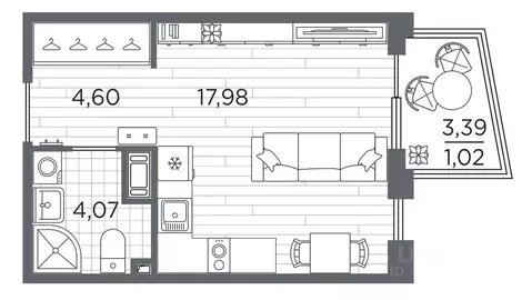 Студия Санкт-Петербург Полюстровский просп., 87 (27.67 м)